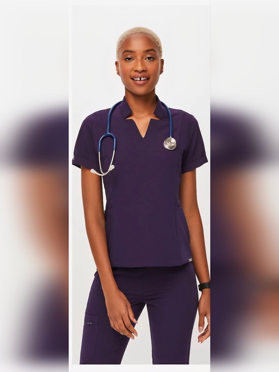 Figs Tops - FIGS Inala Slim Scrub Top 3 Pockets Invisible Zipper Navy Size XS